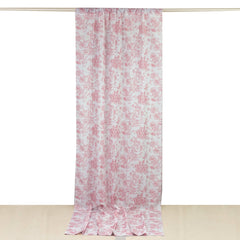 French Toile Polyester Backdrop Curtain – Pink Floral 5ft x 12ft Rod Pocket Drape Panel